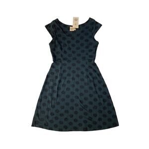 NWT Women M Mata Traders Piccadilly Scoop Blue Printed Cap Slv Stretchy Dress